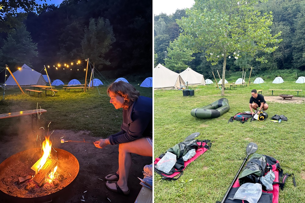 Preparazione dell'attrezzatura da packrafting presso il campo base di Packraft Travel in Germania